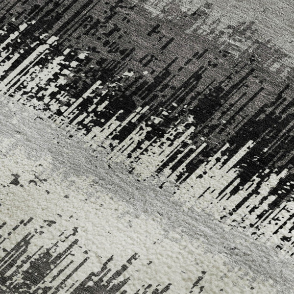 HomeRoots 5' X 8' Black, Ivory & Gray Striped Washable Area Rug - Durable, UV Protected & Stain Resistant! 679476