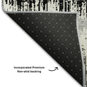 HomeRoots 8' X 10' Striped Washable Area Rug – Elegant Black, Ivory & Gray, UV Protected for Modern Spaces! 679478