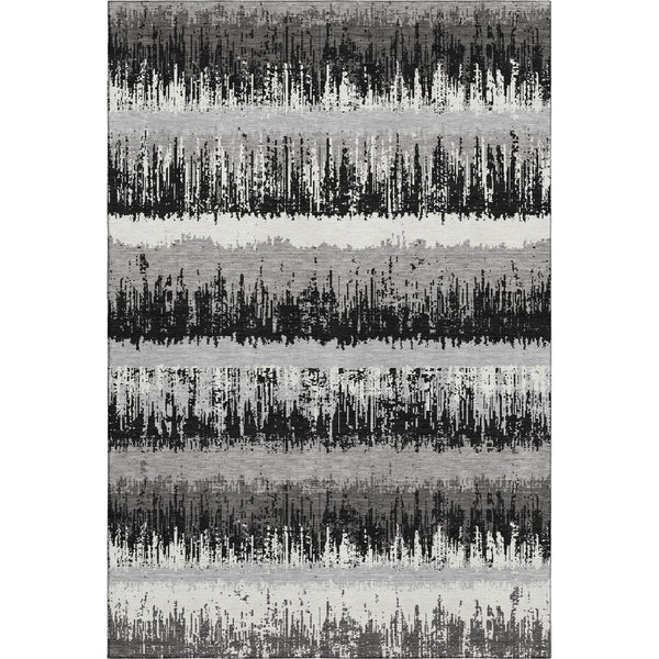 HomeRoots 10' X 14' Black Ivory Gray Striped Washable Area Rug - Stain Resistant, UV Protected, Durable Design 679480