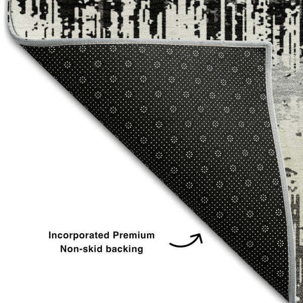 HomeRoots 10' X 14' Black Ivory Gray Striped Washable Area Rug - Stain Resistant, UV Protected, Durable Design 679480