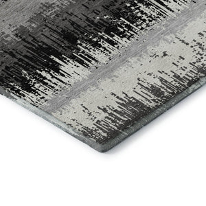 HomeRoots 10' X 14' Black Ivory Gray Striped Washable Area Rug - Stain Resistant, UV Protected, Durable Design 679480