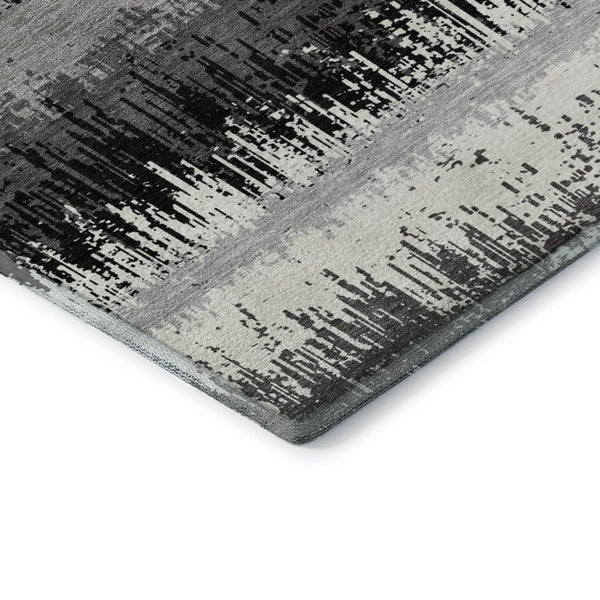 HomeRoots 10' X 14' Black Ivory Gray Striped Washable Area Rug - Stain Resistant, UV Protected, Durable Design 679480