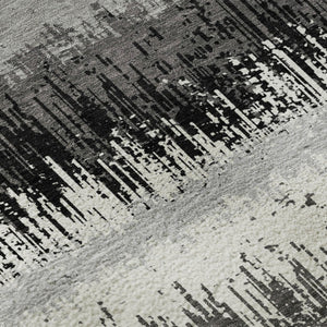 HomeRoots 10' X 14' Black Ivory Gray Striped Washable Area Rug - Stain Resistant, UV Protected, Durable Design 679480