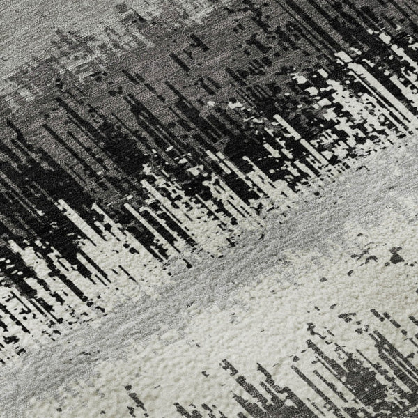 HomeRoots 10' X 14' Black Ivory Gray Striped Washable Area Rug - Stain Resistant, UV Protected, Durable Design 679480