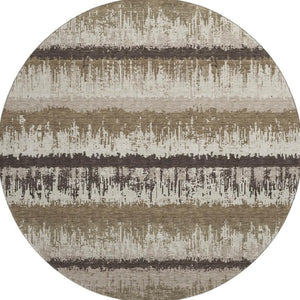 HomeRoots 8' Stylish Brown Beige and Ivory Striped Round Rug - Washable, UV Protected, Durable for Busy Homes 679483