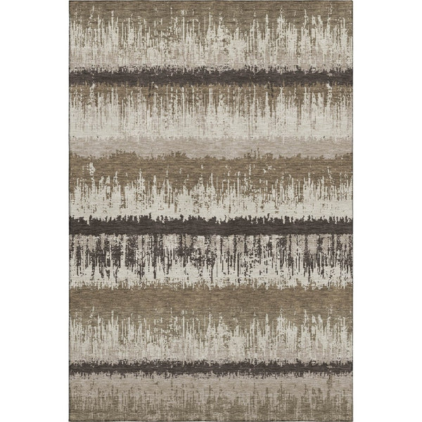 HomeRoots 10' X 14' Striped Washable Area Rug in Brown, Beige & Ivory – Durable, UV Protected & Stylish Décor 679486