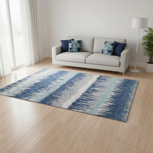 HomeRoots 5' X 8' Coastal-Inspired Blue, Ivory & Gray Striped Washable Area Rug with UV & Stain Protection 679488
