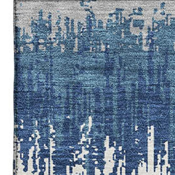 HomeRoots 8' X 10' Striped Washable Area Rug in Blue, Ivory & Gray - Durable, UV Protected for High-Traffic Areas 679490
