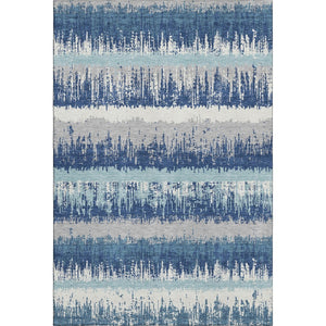 HomeRoots 9' X 12' Coastal-Inspired Blue Ivory Gray Striped Washable Area Rug with UV Protection & Durability 679491