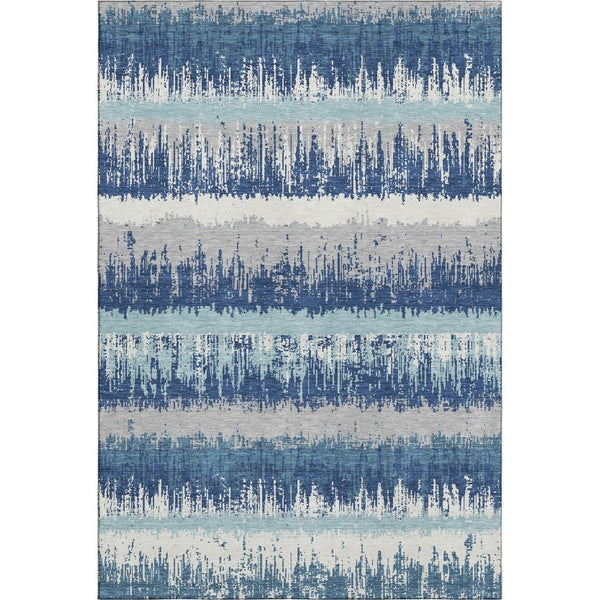 HomeRoots 9' X 12' Coastal-Inspired Blue Ivory Gray Striped Washable Area Rug with UV Protection & Durability 679491