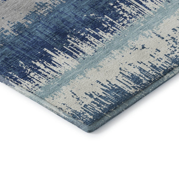 HomeRoots 9' X 12' Coastal-Inspired Blue Ivory Gray Striped Washable Area Rug with UV Protection & Durability 679491