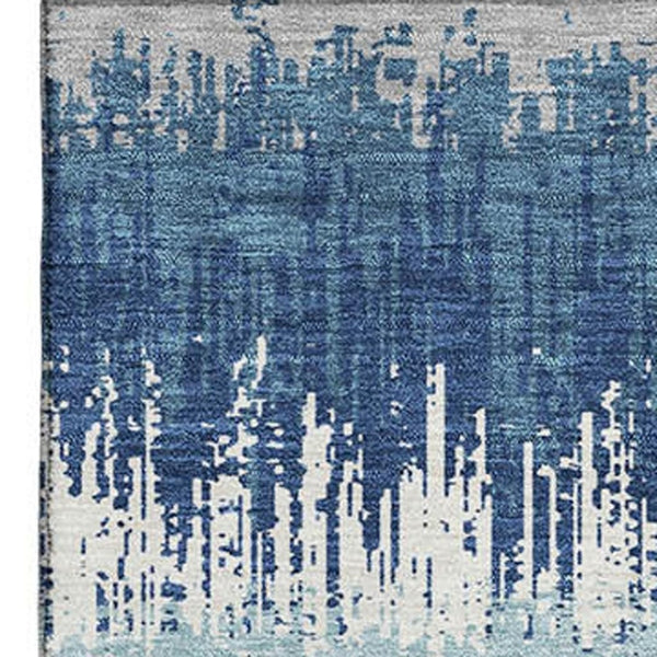 HomeRoots 9' X 12' Coastal-Inspired Blue Ivory Gray Striped Washable Area Rug with UV Protection & Durability 679491