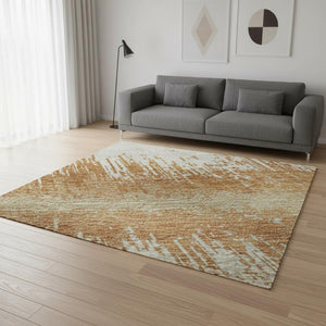 HomeRoots 5' X 8' Copper Beige Ivory Striped Washable Area Rug with UV Protection for Modern Spaces 679494