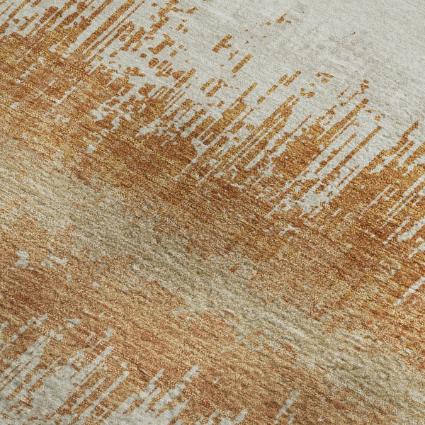 HomeRoots 5' X 8' Copper Beige Ivory Striped Washable Area Rug with UV Protection for Modern Spaces 679494