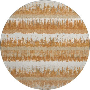 HomeRoots 8' Washable Round Rug in Copper, Beige & Ivory Stripes – Durable, UV-Protected & Stain-Resistant Design 679495