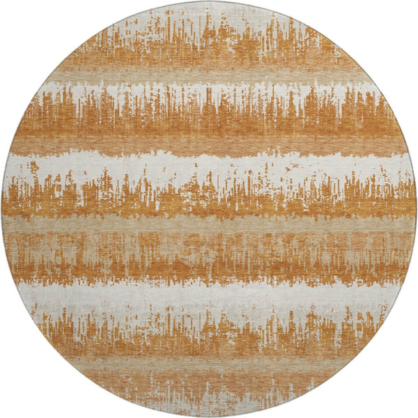 HomeRoots 8' Washable Round Rug in Copper, Beige & Ivory Stripes – Durable, UV-Protected & Stain-Resistant Design 679495