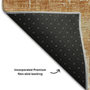 HomeRoots 8' Washable Round Rug in Copper, Beige & Ivory Stripes – Durable, UV-Protected & Stain-Resistant Design 679495