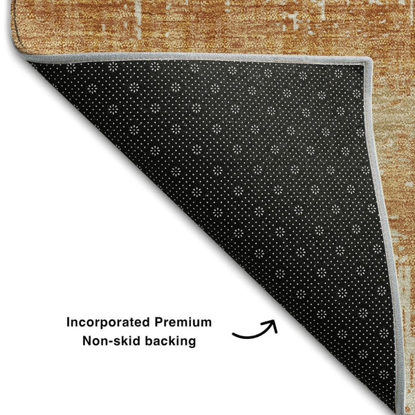 HomeRoots 8' Washable Round Rug in Copper, Beige & Ivory Stripes – Durable, UV-Protected & Stain-Resistant Design 679495