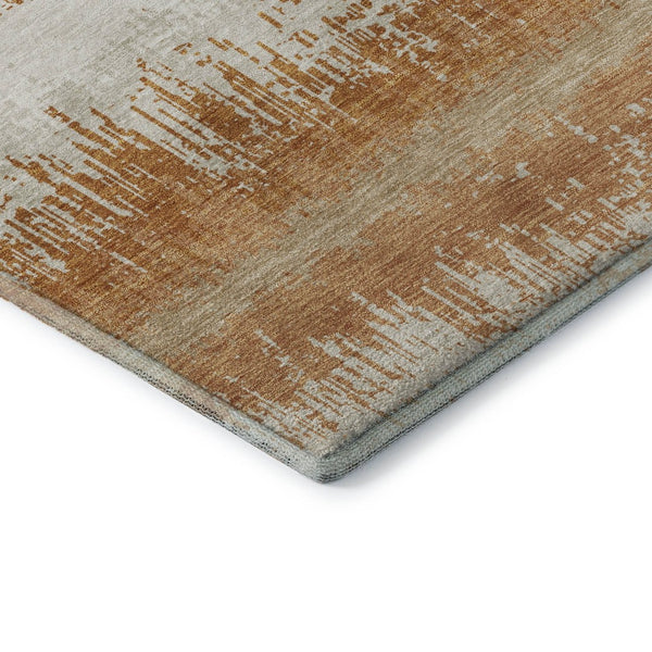 HomeRoots 8' Washable Round Rug in Copper, Beige & Ivory Stripes – Durable, UV-Protected & Stain-Resistant Design 679495