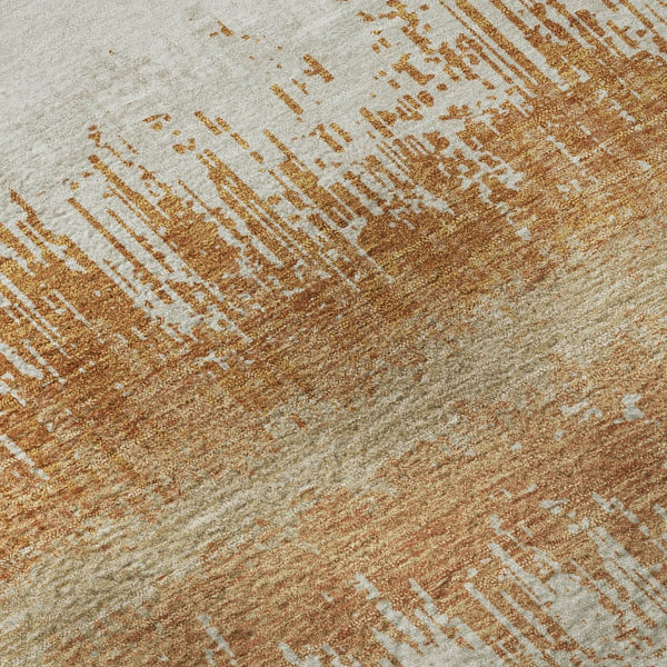HomeRoots 8' Washable Round Rug in Copper, Beige & Ivory Stripes – Durable, UV-Protected & Stain-Resistant Design 679495