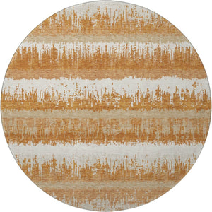 HomeRoots 8' Washable Round Rug in Copper, Beige & Ivory Stripes – Durable, UV-Protected & Stain-Resistant Design 679495
