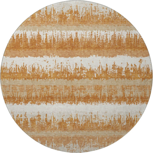 HomeRoots 8' Washable Round Rug in Copper, Beige & Ivory Stripes – Durable, UV-Protected & Stain-Resistant Design 679495