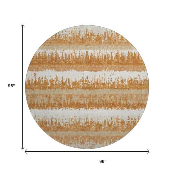 HomeRoots 8' Washable Round Rug in Copper, Beige & Ivory Stripes – Durable, UV-Protected & Stain-Resistant Design 679495