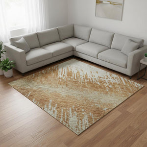HomeRoots 8' X 10' Copper Beige & Ivory Striped Washable Area Rug with UV Protection for Family-Friendly Spaces 679496