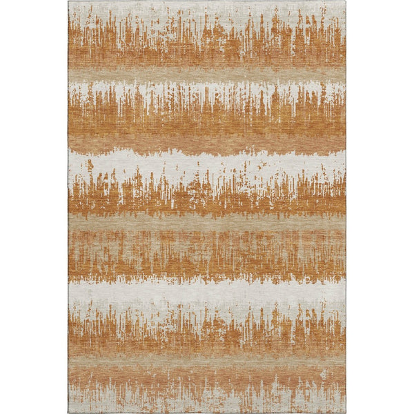 HomeRoots 10' X 14' Striped Washable Area Rug in Copper Beige & Ivory - Durable, UV-Protected & Stylish 679498