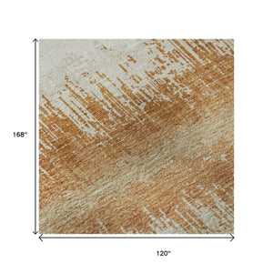HomeRoots 10' X 14' Striped Washable Area Rug in Copper Beige & Ivory - Durable, UV-Protected & Stylish 679498
