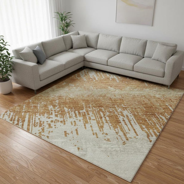HomeRoots 10' X 14' Striped Washable Area Rug in Copper Beige & Ivory - Durable, UV-Protected & Stylish 679498