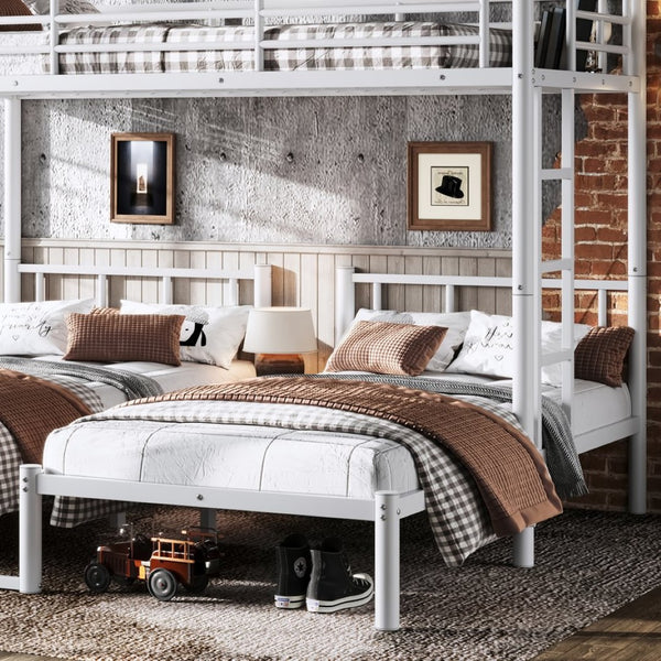 English Elm Twin Triple Bunk Bed Metal L-shaped Frame Sleeps Three Kids White Finish White W1580S00616