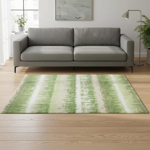 HomeRoots 5' X 8' Striped Area Rug in Green, Ivory, and Beige - Washable, UV Protected, Ideal for Busy Homes 679500