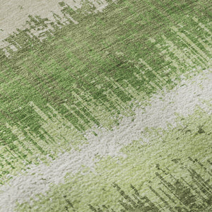 HomeRoots 8' Green Ivory Beige Striped Washable Round Rug - UV Protected, Stain Resistant, Perfect for Families 679501