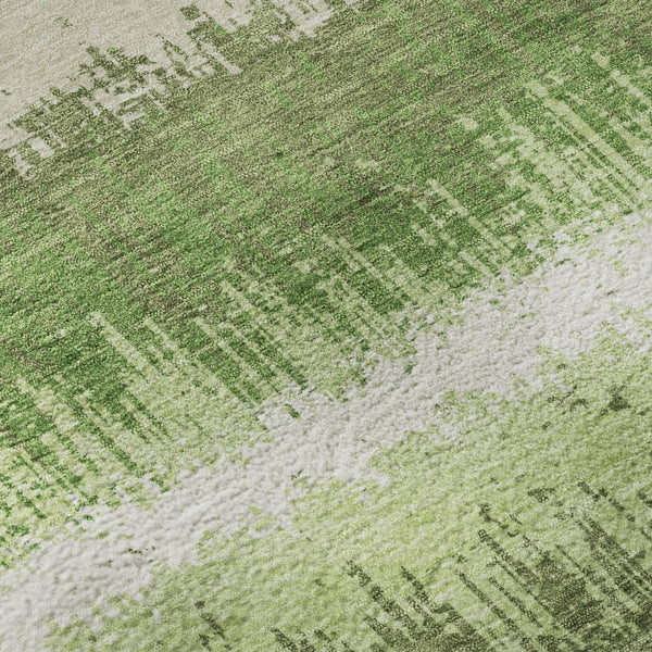 HomeRoots 8' Green Ivory Beige Striped Washable Round Rug - UV Protected, Stain Resistant, Perfect for Families 679501