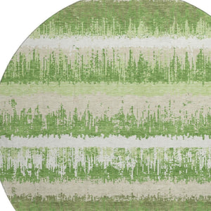 HomeRoots 8' Green Ivory Beige Striped Washable Round Rug - UV Protected, Stain Resistant, Perfect for Families 679501