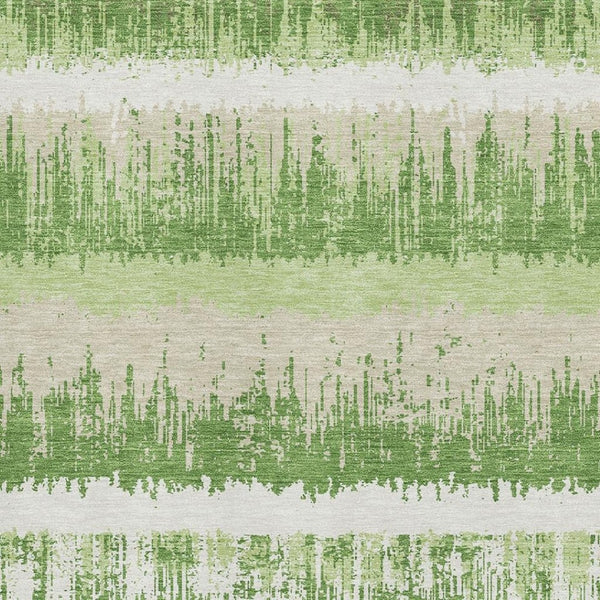 HomeRoots 8' X 10' Striped Area Rug in Green, Ivory & Beige – Washable, UV-Protected, Perfect for Busy Spaces! 679502