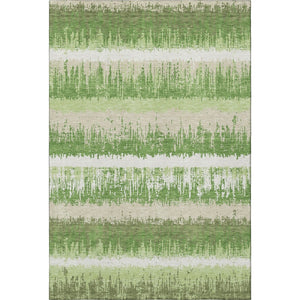 HomeRoots 8' X 10' Striped Area Rug in Green, Ivory & Beige – Washable, UV-Protected, Perfect for Busy Spaces! 679502