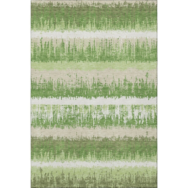 HomeRoots 8' X 10' Striped Area Rug in Green, Ivory & Beige – Washable, UV-Protected, Perfect for Busy Spaces! 679502