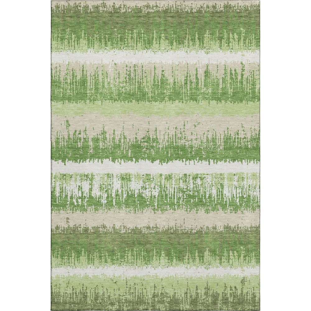 HomeRoots 10' X 14' Stylish Green Ivory Beige Striped Area Rug - Washable, UV Protected, Pet-Friendly Design 679504