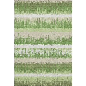 HomeRoots 10' X 14' Stylish Green Ivory Beige Striped Area Rug - Washable, UV Protected, Pet-Friendly Design 679504