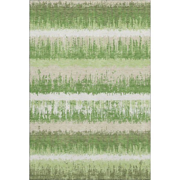 HomeRoots 10' X 14' Stylish Green Ivory Beige Striped Area Rug - Washable, UV Protected, Pet-Friendly Design 679504