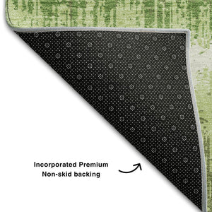 HomeRoots 10' X 14' Stylish Green Ivory Beige Striped Area Rug - Washable, UV Protected, Pet-Friendly Design 679504