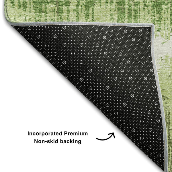 HomeRoots 10' X 14' Stylish Green Ivory Beige Striped Area Rug - Washable, UV Protected, Pet-Friendly Design 679504