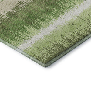 HomeRoots 10' X 14' Stylish Green Ivory Beige Striped Area Rug - Washable, UV Protected, Pet-Friendly Design 679504