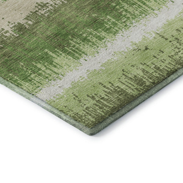 HomeRoots 10' X 14' Stylish Green Ivory Beige Striped Area Rug - Washable, UV Protected, Pet-Friendly Design 679504