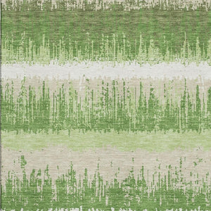 HomeRoots 10' X 14' Stylish Green Ivory Beige Striped Area Rug - Washable, UV Protected, Pet-Friendly Design 679504