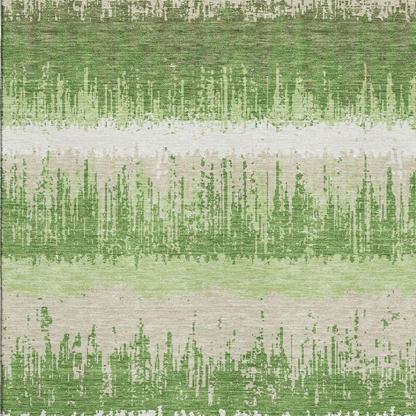 HomeRoots 10' X 14' Stylish Green Ivory Beige Striped Area Rug - Washable, UV Protected, Pet-Friendly Design 679504