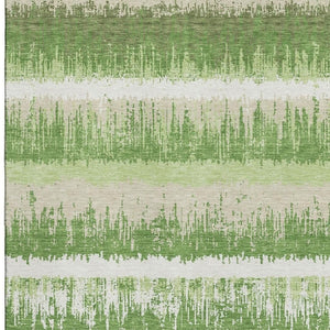 HomeRoots 10' X 14' Stylish Green Ivory Beige Striped Area Rug - Washable, UV Protected, Pet-Friendly Design 679504