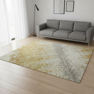 HomeRoots 5' X 8' Striped Washable Area Rug in Gold, Gray & Ivory - Durable, Stain-Resistant, UV Protected Design 679506